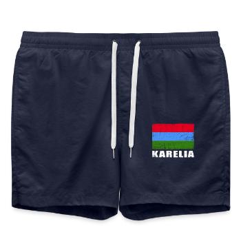 Karelien Flagge Grunge Karelien Fahne - Badeshorts - French Navy - Vorne - AI Model Male 185 light (185cm)