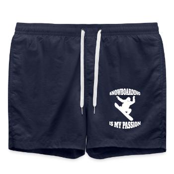 Snowboard Wintersport Snowboardfahrer Spruch - Badeshorts - French Navy - Vorne - AI Model Male 185 light (185cm)