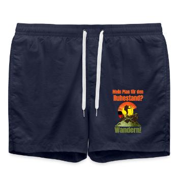 Mein Plan für den Ruhestand ? Wandern ! Wanderer - Badeshorts - French Navy - Vorne - AI Model Male 185 light (185cm)