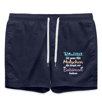 Realität ist für Menschen die Angst vor Einhörnern - Badeshorts - French Navy - Vorne - AI Model Male 185 light (185cm)