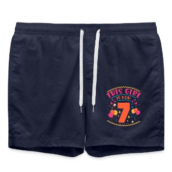 This Girl Is Now 7 | Cupcake Themed - Swim Trunks - french navy - Front - AI Model Male 185 light (185cm)
