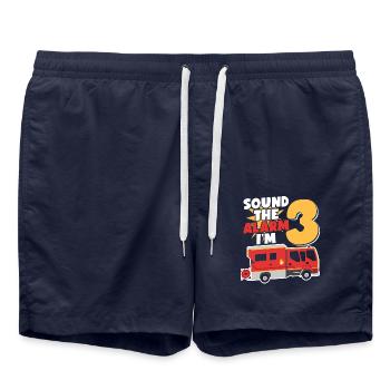 Sonnez l’alarme J’ai 3 | Sujet Pompier - Short de bain - bleu marine - Devant - AI Model Male 185 light (185cm)