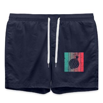 Onion Lover Retro Vegetables Vegan Gift idea - Badeshorts - French Navy - Vorne - AI Model Male 185 light (185cm)