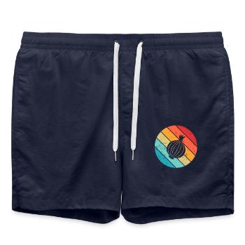 Onion Lover Retro Vegetables Vegan Gift idea - Badeshorts - French Navy - Vorne - AI Model Male 185 light (185cm)