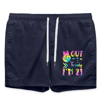 Peace Out Twenty I'm 21 | Tie Dye Themed - Badeshorts - French Navy - Vorne - AI Model Male 185 light (185cm)