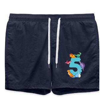 5. Geburtstag | Dinosaurier Geburtstag Shirt | - Badeshorts - French Navy - Vorne - AI Model Male 185 light (185cm)