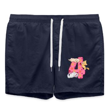Chaton du 4ème anniversaire | Chemise d’anniversaire de chat | - Short de bain - bleu marine - Devant - AI Model Male 185 light (185cm)