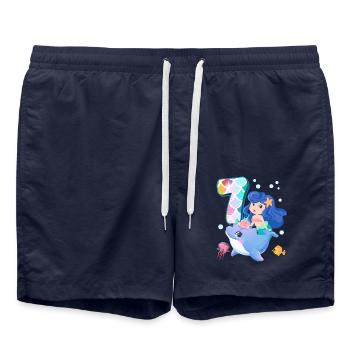 7e anniversaire | | anniversaire de sirène - Short de bain - bleu marine - Devant - AI Model Male 185 light (185cm)
