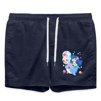 8. Geburtstag | Meerjungfrau Geburtstag | - Badeshorts - French Navy - Vorne - AI Model Male 185 light (185cm)
