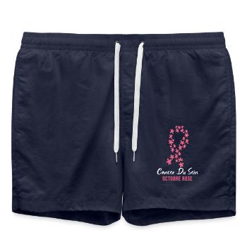Cancer du Sein octobre rose - Short de bain - bleu marine - Devant - AI Model Male 185 light (185cm)