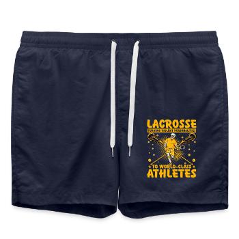Lacrosse Lustiger Spruch - Badeshorts - French Navy - Vorne - AI Model Male 185 light (185cm)