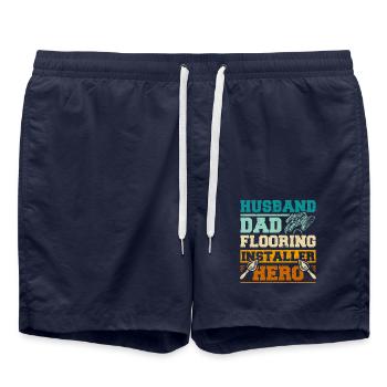 Husband dad flooring installer hero - Swim Trunks - french navy - Front - AI Model Male 185 light (185cm)