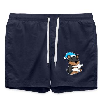 Chien Nain Pinscher avec oreiller et bonnet de couchage - Short de bain - bleu marine - Devant - AI Model Male 185 light (185cm)