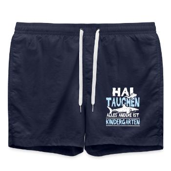 Hai tauchen im Meer - Badeshorts - French Navy - Vorne - AI Model Male 185 light (185cm)