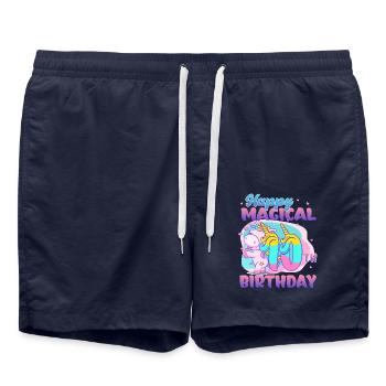 Joyeux 10ème anniversaire Licorne Poney - Short de bain - bleu marine - Devant - AI Model Male 185 light (185cm)