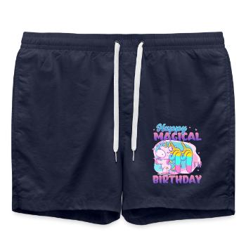 Joyeux 11ème anniversaire Unicorn Pony - Short de bain - bleu marine - Devant - AI Model Male 185 light (185cm)