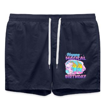 Happy Magical 12th Birthday Unicorn Pony - Swim Trunks - french navy - Front - AI Model Male 185 light (185cm)