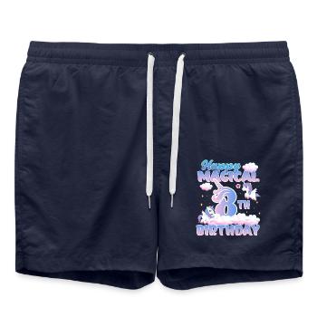 Happy Magical 8th Birthday Unicorn Pony - Swim Trunks - french navy - Front - AI Model Male 185 light (185cm)