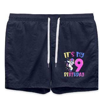 It's my 9 birthday dabbing unicorn pony 9. - Swim Trunks - french navy - Front - AI Model Male 185 light (185cm)
