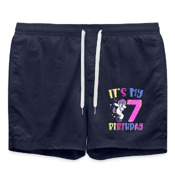It's my 7 birthday dabbing unicorn pony 7. - Swim Trunks - french navy - Front - AI Model Male 185 light (185cm)