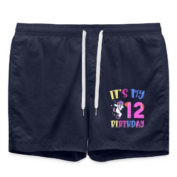 C’est mon 12e anniversaire Dabbing Unicorn Pony 12. - Short de bain - bleu marine - Devant - AI Model Male 185 light (185cm)