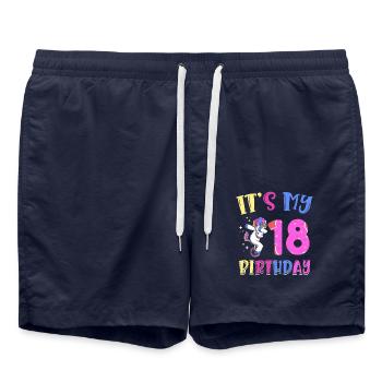 It's My 18th Birthday Dabbing Unicorn Pony - Swim Trunks - french navy - Front - AI Model Male 185 light (185cm)