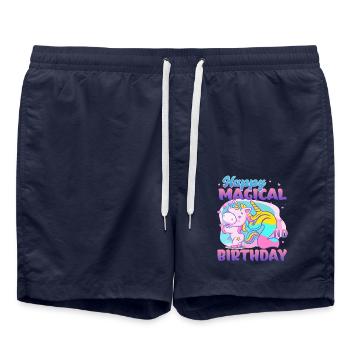 Happy Magical 2nd Birthday Unicorn Pony - Swim Trunks - french navy - Front - AI Model Male 185 light (185cm)