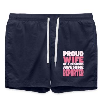 Proud Wife of A Damn Good Reporter - Swim Trunks - french navy - Front - AI Model Male 185 light (185cm)