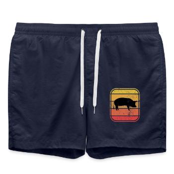 Pig Animal Retro Pet Farm Gift idea - Badeshorts - French Navy - Vorne - AI Model Male 185 light (185cm)