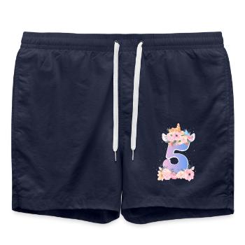 5 Unicorn Crown Cute bouquet of flowers Zum 5. - Swim Trunks - french navy - Front - AI Model Male 185 light (185cm)