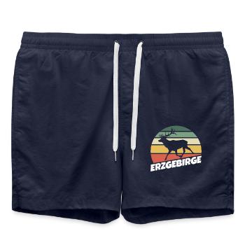 Erzgebirge Hirsch Wandern Natur - Badeshorts - French Navy - Vorne - AI Model Male 185 light (185cm)
