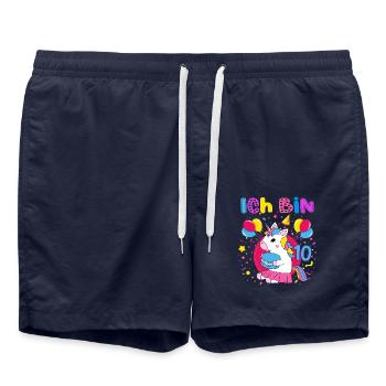 10. Geburtstag Mädchen Ich bin 10 Jahre Einhorn - Badeshorts - French Navy - Vorne - AI Model Male 185 light (185cm)