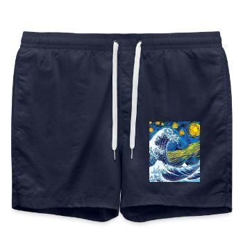 Kanagawa Waves Aesthetic Japanese Art Great Wave - Swim Trunks - french navy - Front - AI Model Male 185 light (185cm)