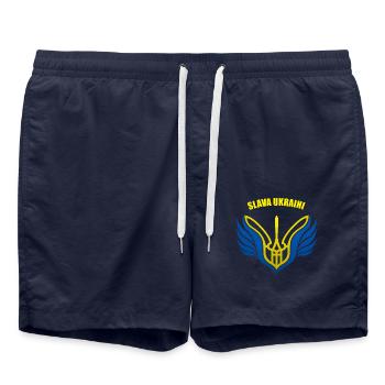 Slava Ukraini Peace War - Badeshorts - French Navy - Vorne - AI Model Male 185 light (185cm)