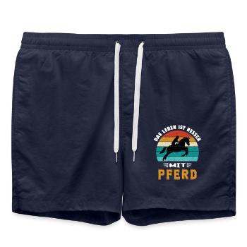 Das Leben ist besser mit Pferd - Badeshorts - French Navy - Vorne - AI Model Male 185 light (185cm)