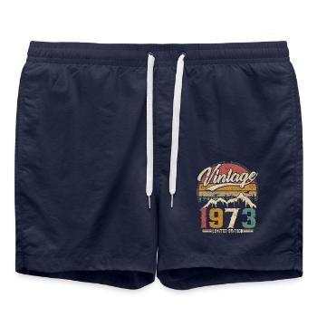 Vintage 1973 Limited Edition Geburtstagsgeschenk - Badeshorts - French Navy - Vorne - AI Model Male 185 light (185cm)