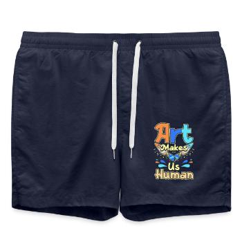 Art makes us human - Badeshorts - French Navy - Vorne - AI Model Male 185 light (185cm)