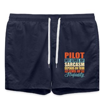 Pilot sarcasm Funny pilot - Swim Trunks - french navy - Front - AI Model Male 185 light (185cm)