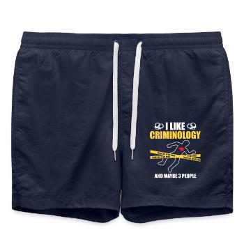 Criminologist Criminology Saying - Swim Trunks - french navy - Front - AI Model Male 185 light (185cm)