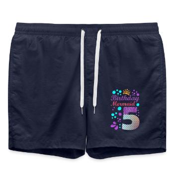 Birthday Mermaid 5 Shell Summer Vibe 5 - Swim Trunks - french navy - Front - AI Model Male 185 light (185cm)
