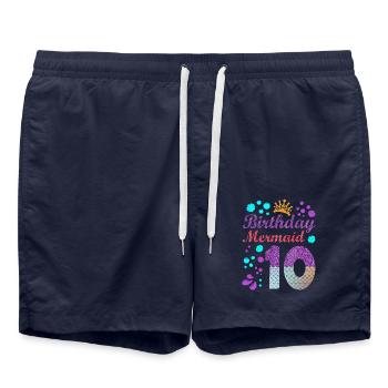 Birthday Mermaid 10 Shell Summer Vibe 10 - Swim Trunks - french navy - Front - AI Model Male 185 light (185cm)