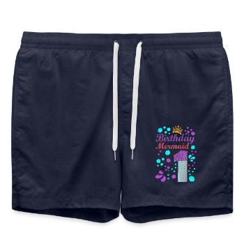 Birthday Mermaid 1 Shell Summer Vibe 1 - Swim Trunks - french navy - Front - AI Model Male 185 light (185cm)