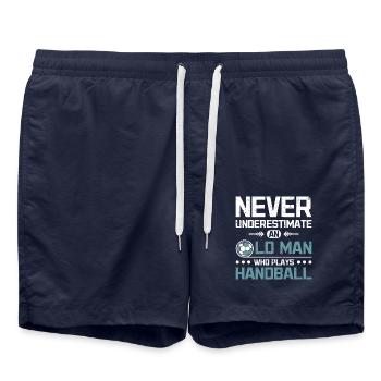 Never underestimate an old man who plays handball - Badeshorts - French Navy - Vorne - AI Model Male 185 light (185cm)