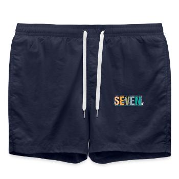 7e anniversaire Enfants Sept ans - Short de bain - bleu marine - Devant - AI Model Male 185 light (185cm)