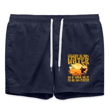 Celery us 90% Water so if walk on it I'd be Jesus - Swim Trunks - french navy - Front - AI Model Male 185 light (185cm)