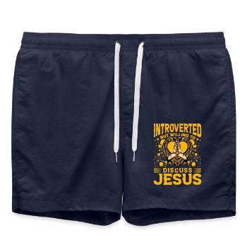 Introverted but willing to discuss Jesus - Badeshorts - French Navy - Vorne - AI Model Male 185 light (185cm)