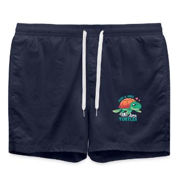 Turtle Cute Girl Love Turtles - Badeshorts - French Navy - Vorne - AI Model Male 185 light (185cm)
