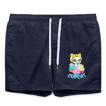 Katze mit Muffin - Cupcat- Katzen Tshirt - Badeshorts - French Navy - Vorne - AI Model Male 185 light (185cm)