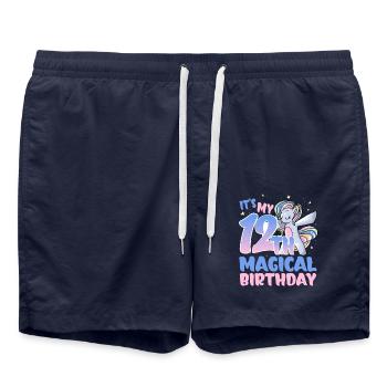 Es Ist Mein 12. Magischer Geburtstag - Badeshorts - French Navy - Vorne - AI Model Male 185 light (185cm)