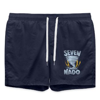 Seven-nado Warnung 7. Geburtstag | Tornado - Badeshorts - French Navy - Vorne - AI Model Male 185 light (185cm)